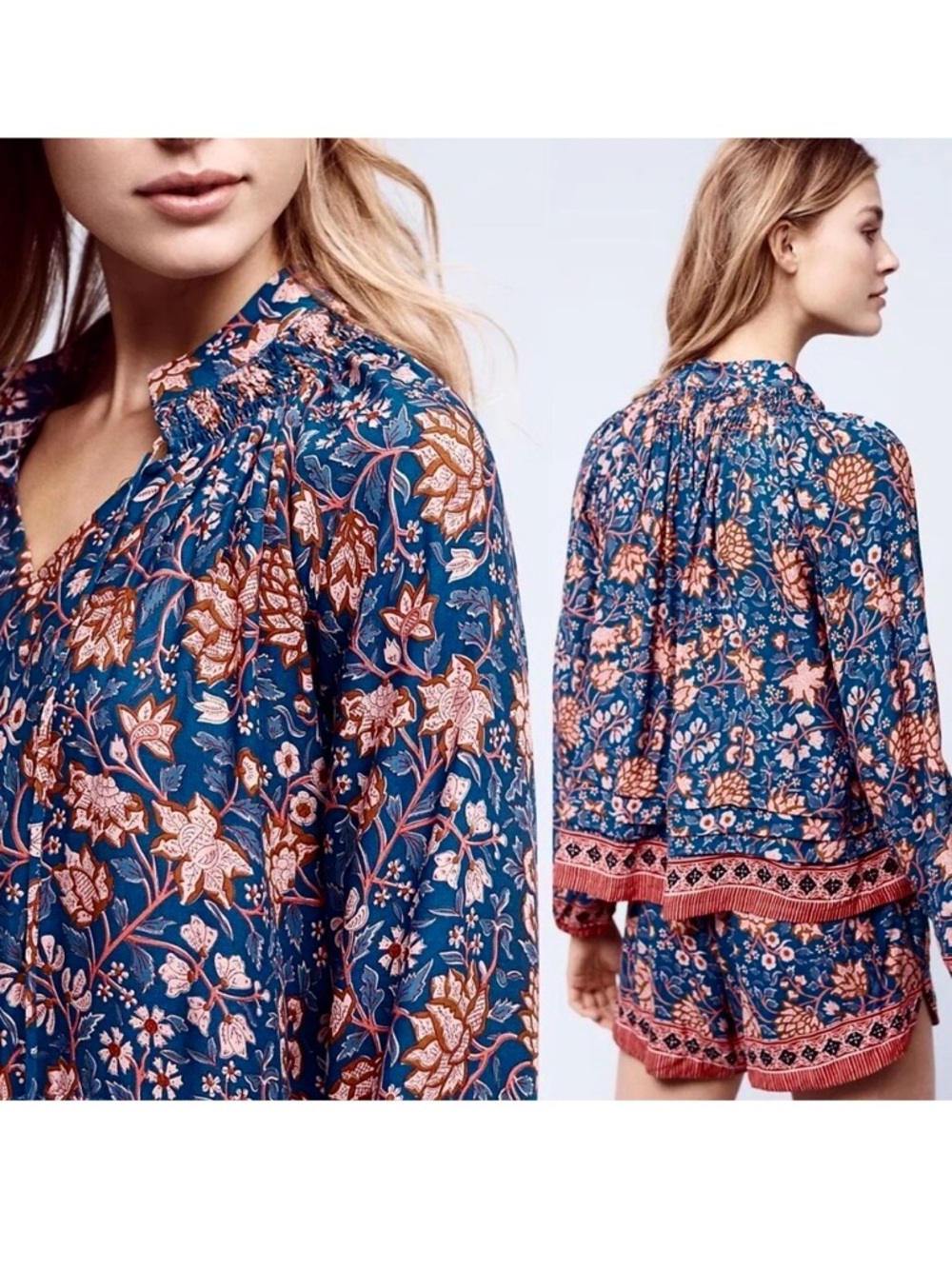 Nat by Natalie Martin Lola Anthropology Floral Paisley Print Boho Rayon Blouse S